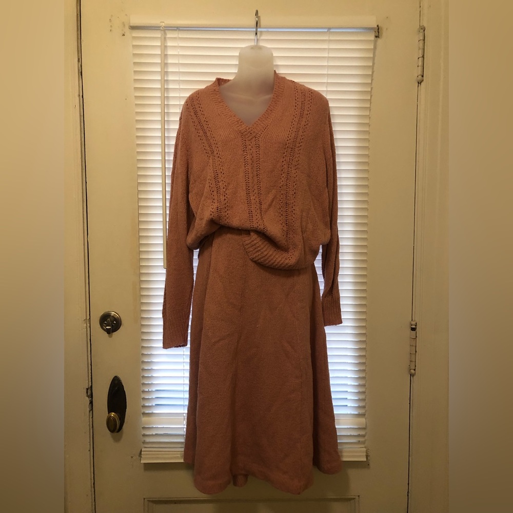 Knit sweater and skirt set vintage 70s/ 80s mauve pink M/ L